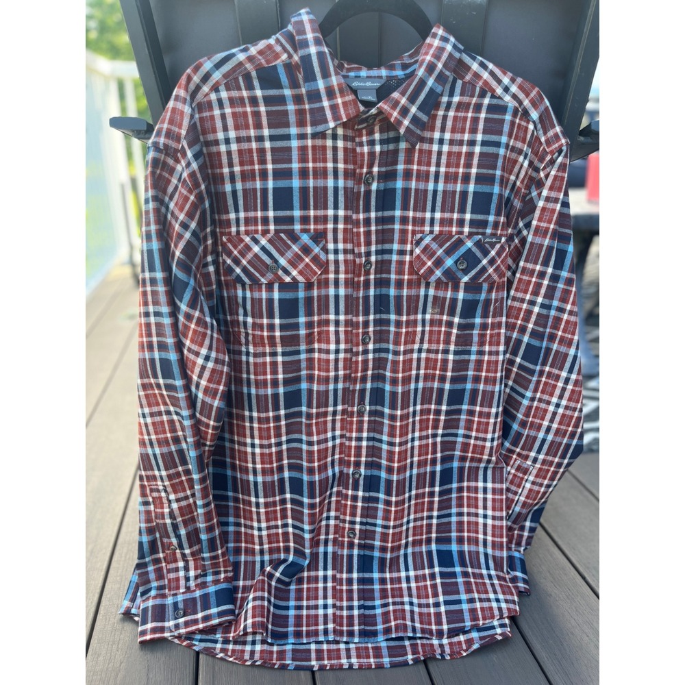 Eddie Bauer Mens Flannel Expedition Shirt XL Spice Plaid Long Sleeve Button Down